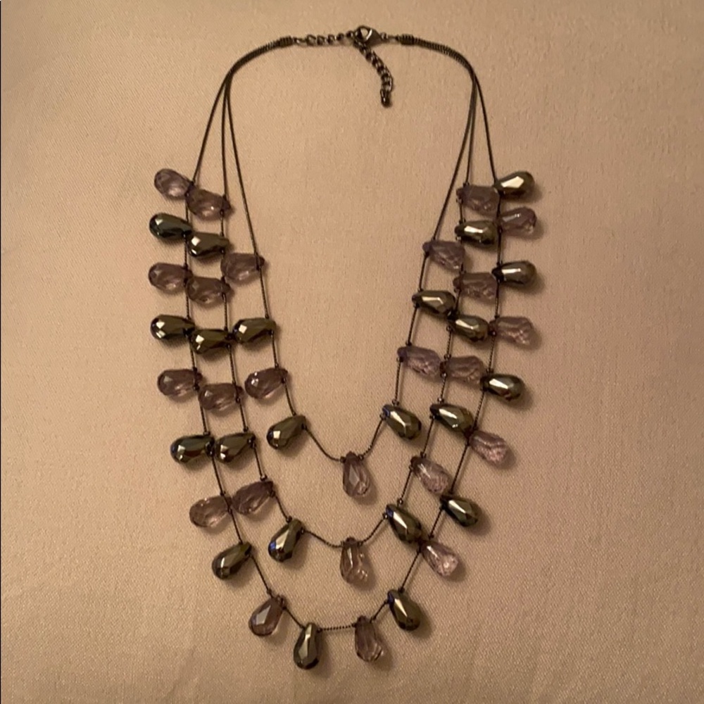 Gray And Silver Translucent Stone Layered Necklace - image 3